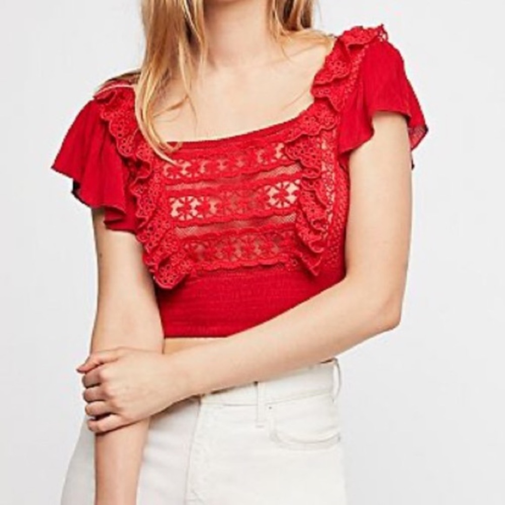 Free People Red lace Bridget Crop Top